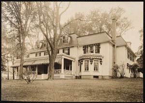 Birchwood: front with porch and lawn