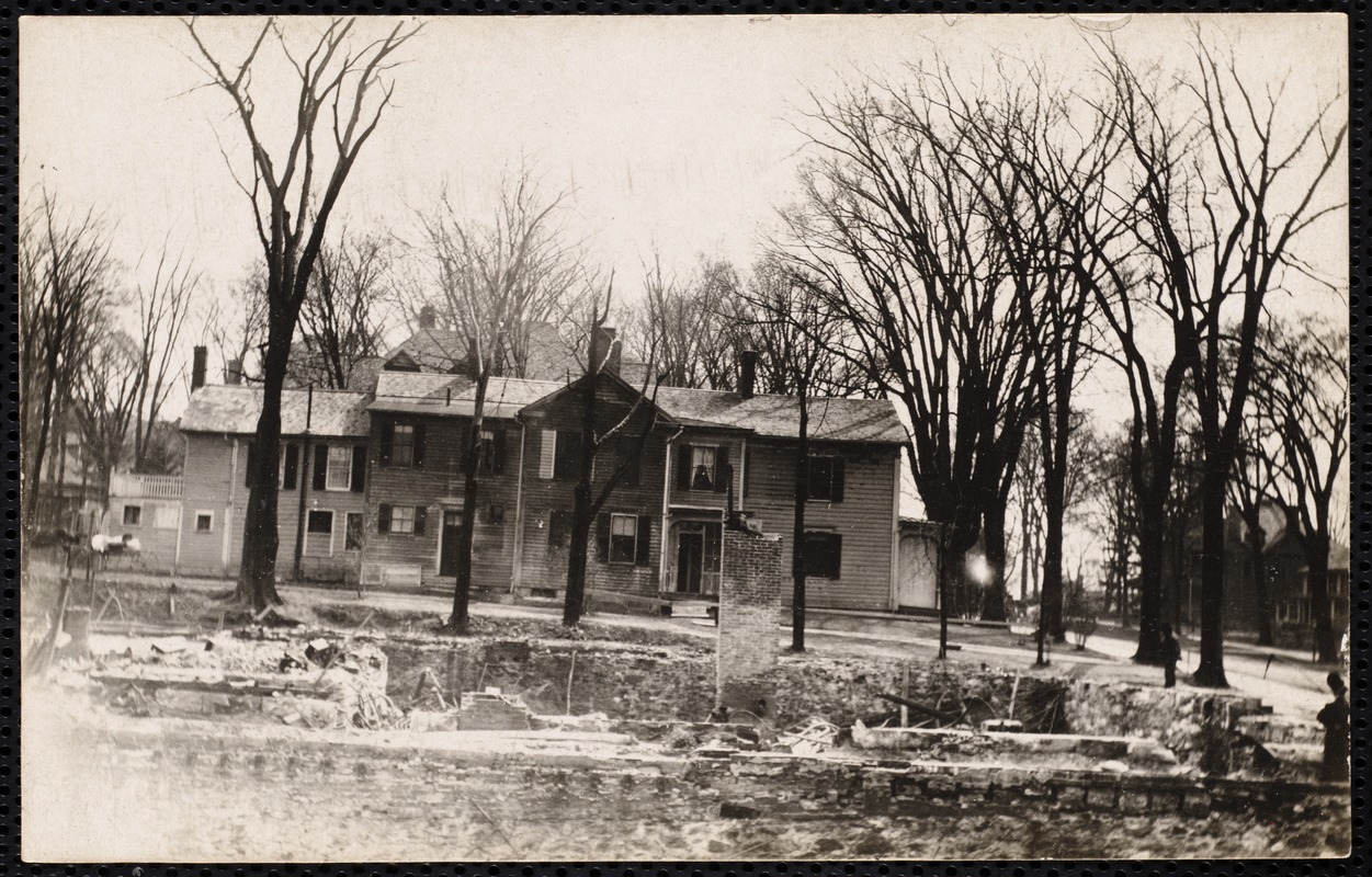 Easter Fire: cellar hole and house in back