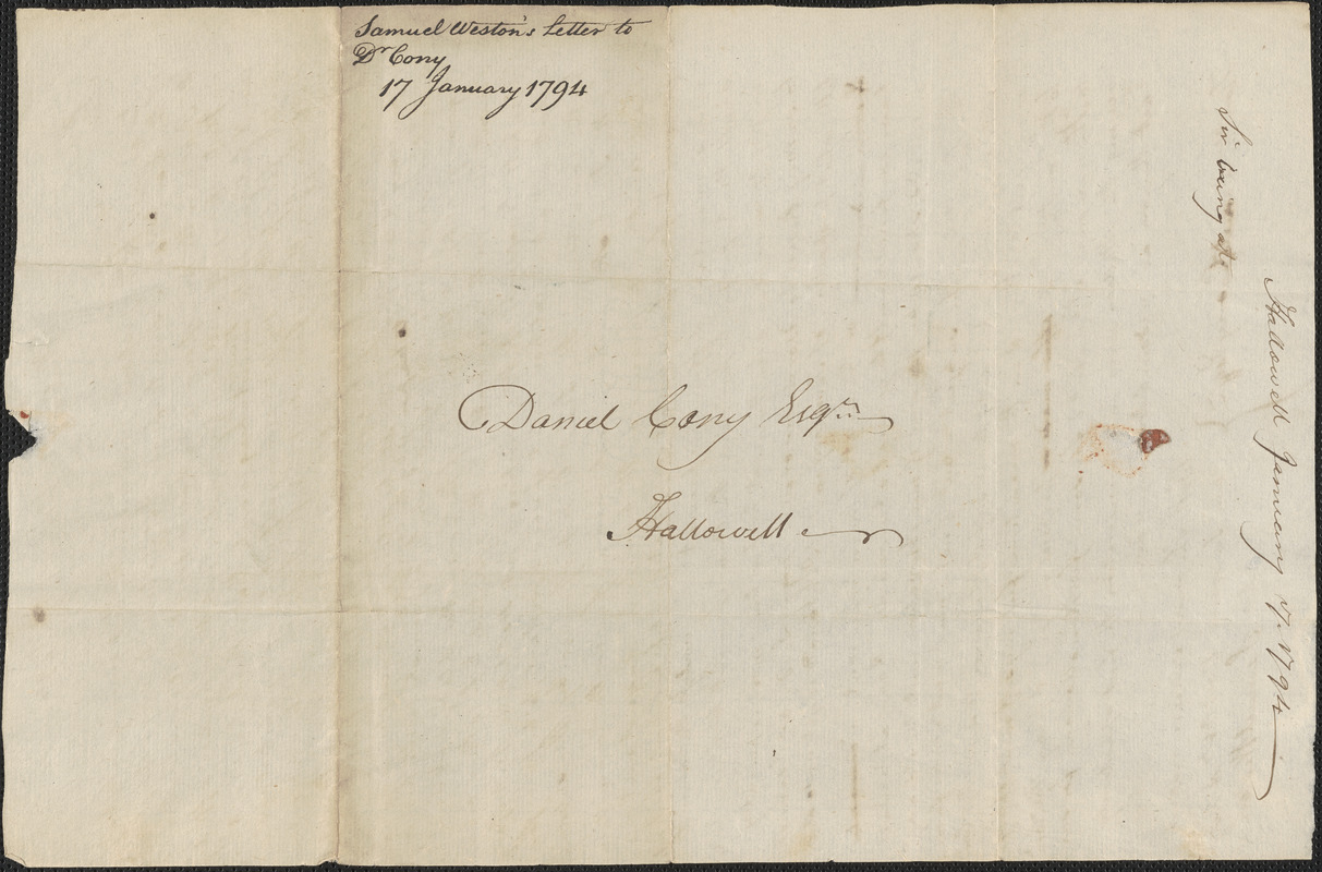 Samuel Weston to Daniel Cony, 17 January 1794 - Digital Commonwealth