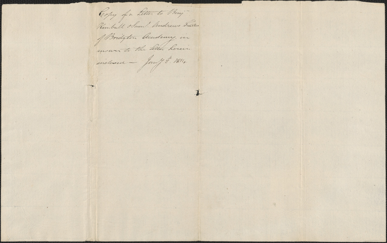 Copy of Letter from William Smith to Benjamin Kimball and Samuel ...
