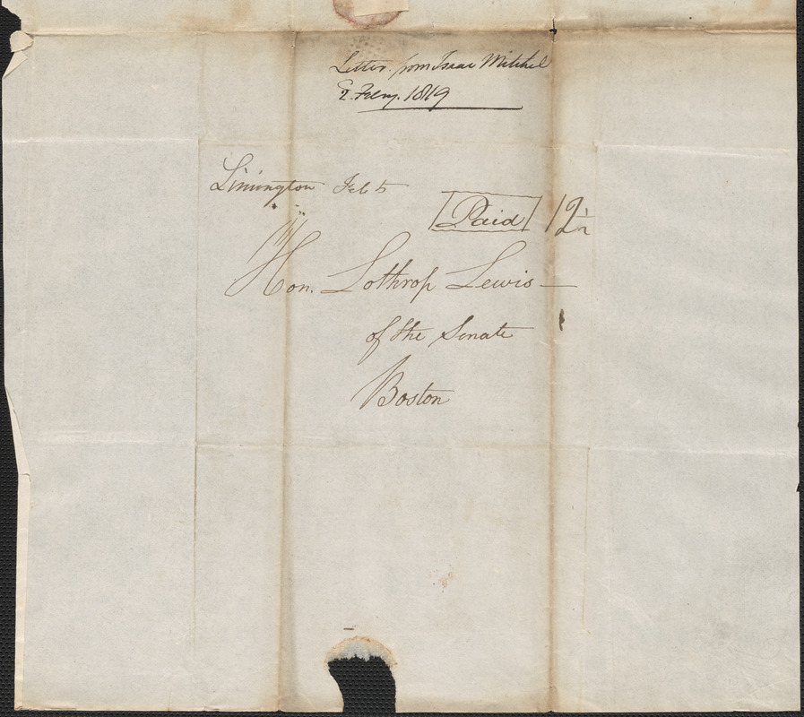 Isaac Mitchell to Lothrop Lewis, 2 February 1819 Digital Commonwealth