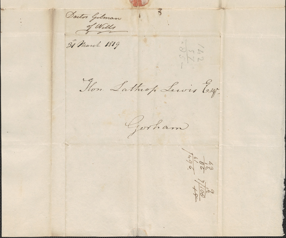 Joseph Gilman to Lothrop Lewis, 31 March 1819 - Digital Commonwealth