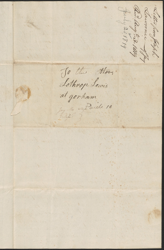 Joseph Lawrence to Lothrop Lewis, 20 July 1819 - Digital Commonwealth