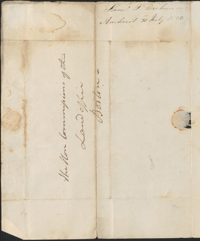 Samuel Dickinson to the Commissioners of the Land Office, 31 July 1820 ...