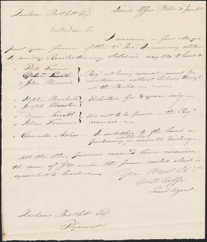 George Coffin to Thacheus Bartlett, 30 June 1828