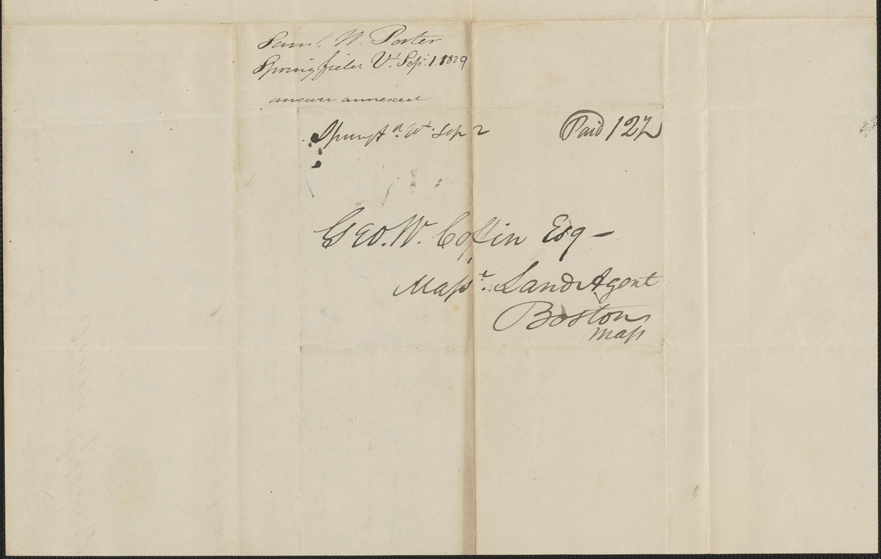 Samuel Porter to George Coffin, 1 September 1829