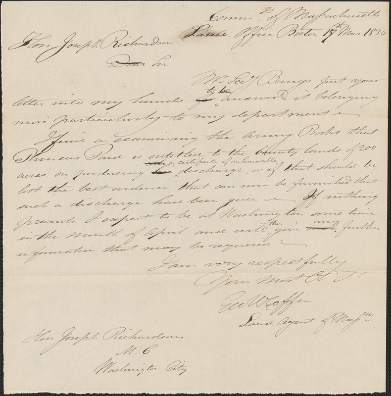 George Coffin to Joseph Richardson, 15 March 1830