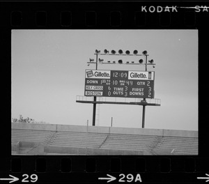 Scoreboard during second quarter of a Boston College vs. Holy Cross football game at Schaefer Stadium