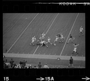 View from stands of play at 10 yard line during a Boston College vs. Holy Cross football game at Schaefer Stadium