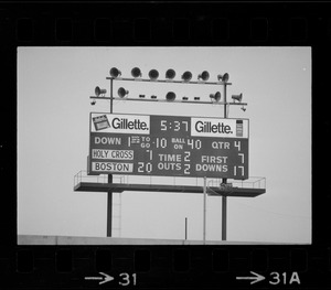 Scoreboard during fourth quarter of a Boston College vs. Holy Cross football game at Schaefer Stadium