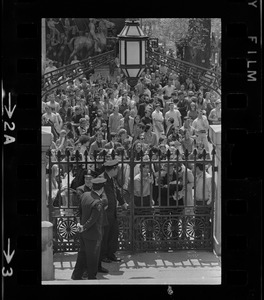 Thousands of Boston area college students gathered in front of the State House to protest US march into Cambodia and the killing of four Ohio students at Kent State