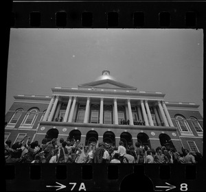 Thousands of Boston area college students gathered in front of the State House to protest US march into Cambodia and the killing of four Ohio students at Kent State