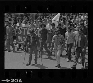 Thousands of Boston area college students march along Beacon Street to the State House to protest US march into Cambodia and the killing of four Ohio students at Kent State