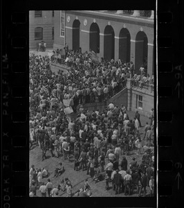 Thousands of Boston area college students gathered in front of the State House to protest US march into Cambodia and the killing of four Ohio students at Kent State