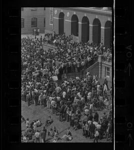 Thousands of Boston area college students gathered in front of the State House to protest US march into Cambodia and the killing of four Ohio students at Kent State