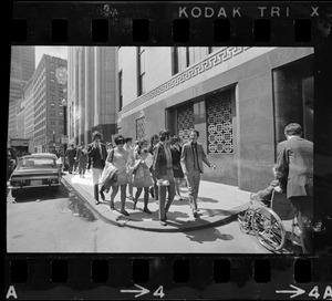 Student demonstrators walking in downtown Boston to protest against US invasion into Cambodia and the killing of four Ohio students at Kent State