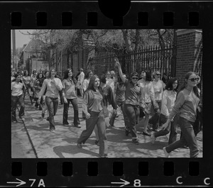 Students march along gates to Harvard Yard in protest against US march into Cambodia and the killing of four Ohio students at Kent State