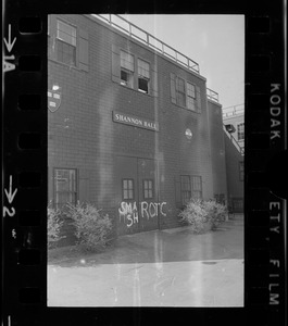 Shannon Hall, site of Harvard's Reserve Officer Training Corp, with phrase "Smash ROTC" written on outside