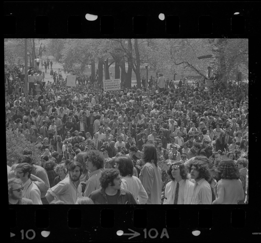 Thousands of Boston area college students gathered in the Boston Common in front of the State House to protest US march into Cambodia and the killing of four Ohio students at Kent State