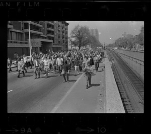 Student protesters marching in opposition to US invasion into Cambodia and the killing of four Ohio students at Kent State