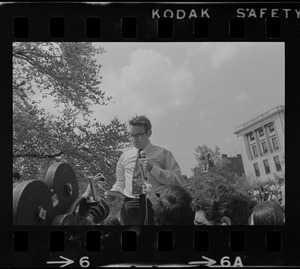 Rep. H. James Shea Jr. speaking at student protest in front of the State House in opposition to US march into Cambodia and the killing of four Ohio students at Kent State