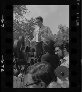 Rep. H. James Shea Jr. speaking at student demonstration in front of the State House to protest US march into Cambodia and the killing of four Ohio students at Kent State