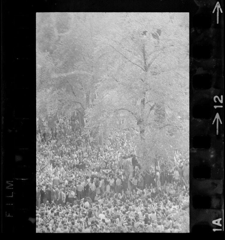 Thousands of Boston area college students gathered in the Boston Common in front of the State House to protest US march into Cambodia and the killing of four Ohio students at Kent State