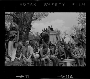 Thousands of Boston area college students gathered in the Boston Common in front of the State House to protest US march into Cambodia and the killing of four Ohio students at Kent State