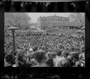 Boston University students gathered on Marsh Plaza to protest US march into Cambodia and the killing of four Ohio students at Kent State