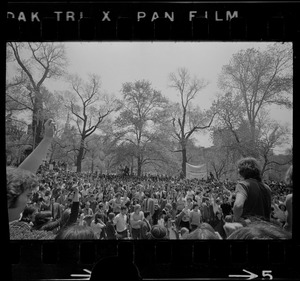 Thousands of Boston area college students gathered in the Boston Common in front of the State House to protest US march into Cambodia and the killing of four Ohio students at Kent State