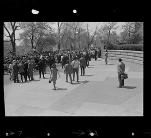 Thousands of Boston area college students gathered in the Boston Common in front of the State House to protest US march into Cambodia and the killing of four Ohio students at Kent State