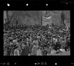 Thousands of Boston area college students gathered Boston Common in front of the State House to protest US march into Cambodia and the killing of four Ohio students at Kent State