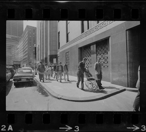Student demonstrators walking in downtown Boston to protest against US invasion into Cambodia and the killing of four Ohio students at Kent State