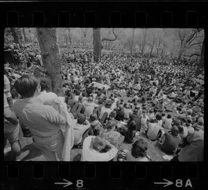 Thousands of Boston area college students gathered in the Boston Common in front of the State House to protest US march into Cambodia and the killing of four Ohio students at Kent State