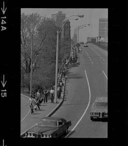 Students from Boston area colleges and universities march across Longfellow bridge during protests against the US march into Cambodia and the killing of four Ohio students at Kent State