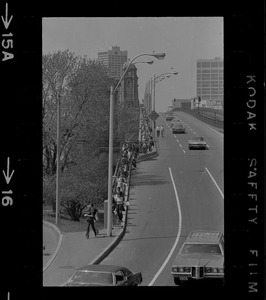 Students from Boston area colleges and universities march across Longfellow bridge during protests against the US march into Cambodia and the killing of four Ohio students at Kent State