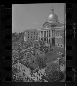 Thousands of Boston area college students gathered in front of the State House to protest US march into Cambodia and the killing of four Ohio students at Kent State