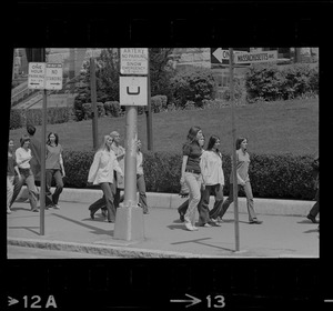 Female students march along Massachusetts Avenue in protest against the US march into Cambodia and the killing of four Ohio students at Kent State