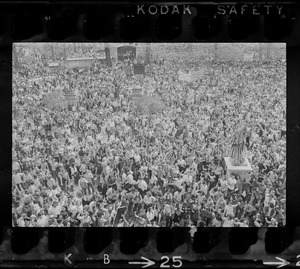 Thousands of Boston area college students gathered in front of the State House to protest US march into Cambodia and the killing of four Ohio students at Kent State