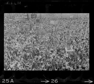 Thousands of Boston area college students gathered in front of the State House to protest US march into Cambodia and the killing of four Ohio students at Kent State