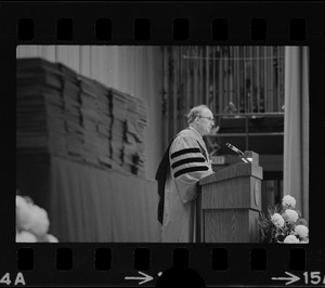 Robert C. Wood , President of UMass, speaking at University of Massachusetts Boston commencement ceremony at John B. Hynes Civic Auditorium