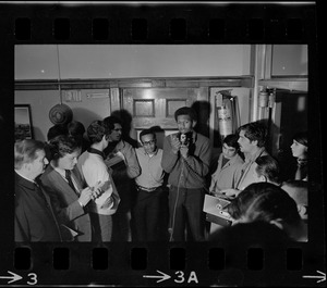 Jimmy Moore speaking to gathering after seizing administration office at Boston State College