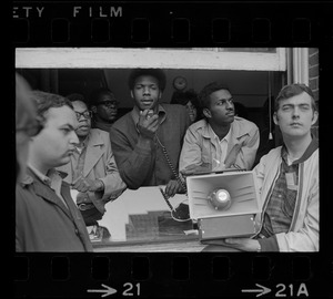 Jimmy Moore, spokesman for the Black Student Association of Boston State College, reads demands