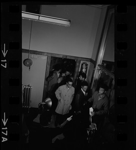 James Moore, Boston State College Black Student Association leader, speaking as protesters marched out of the occupied room