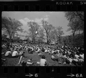 Thousands of Boston area college students gathered in Boston Common in front of the State House to protest US march into Cambodia and the killing of four Ohio students at Kent State