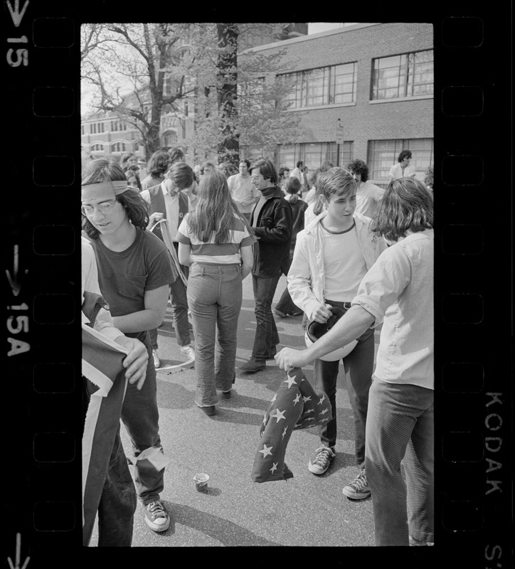 Student protesters grabbed the American flag from an administration building of the National Guard Armory in demonstration to oppose the war and Kent State shootings