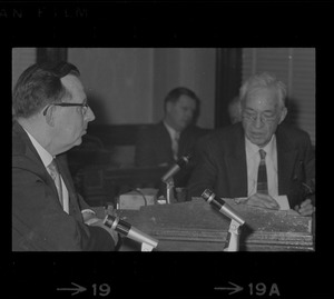 James W. Dailey, left, headmaster of English High School, and Joseph Lee, Boston School Committee member, at an emergency session prompted by Black student protest at English High School