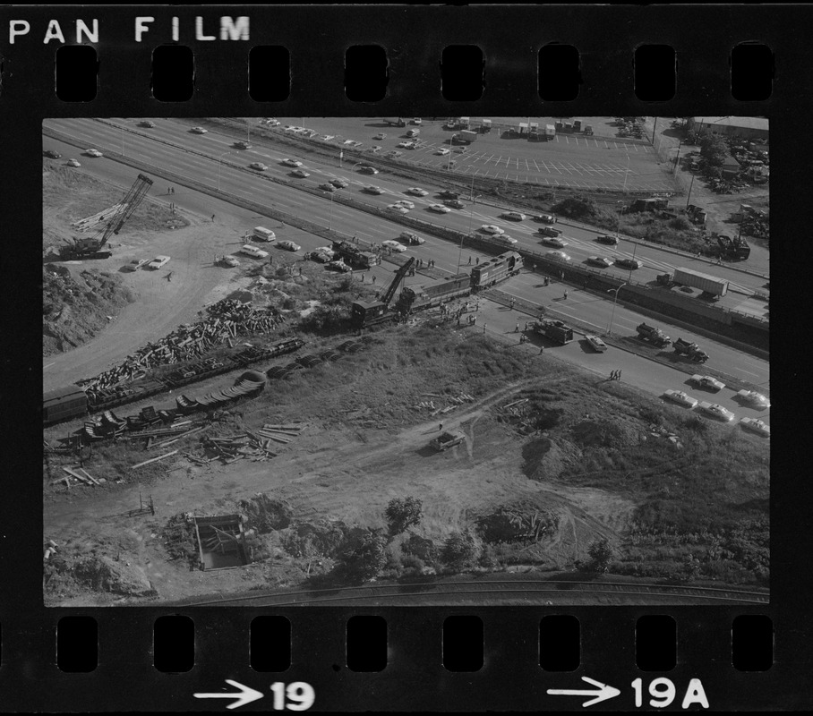 View of Southeast Expressway after runway train blocks the northbound ...