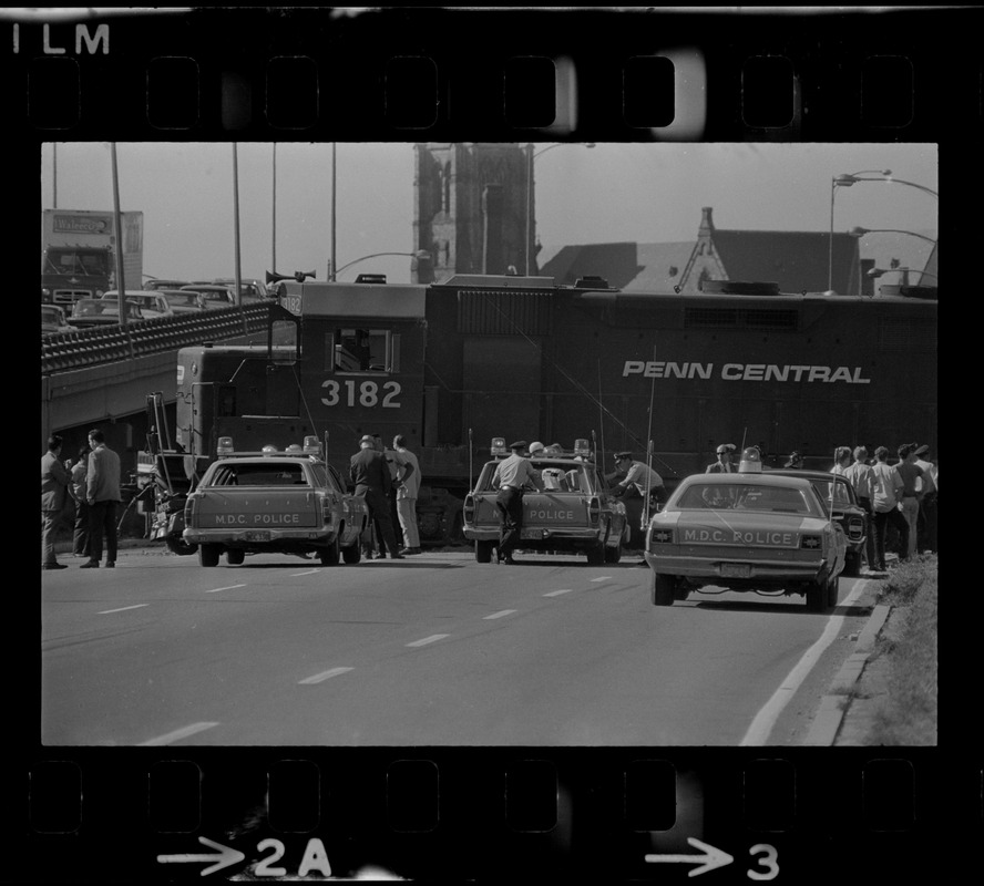 Metropolitan District Commission police on site of runaway Penn Central