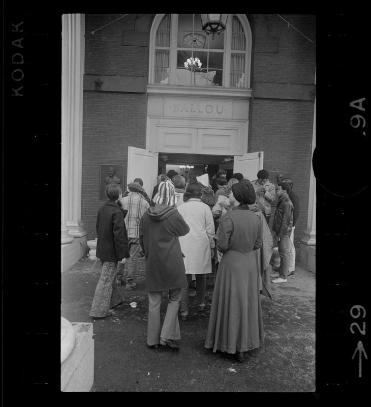 Tufts University students entering Ballou Hall during time of student demonstrations
